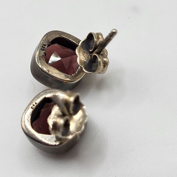 2.5 carat Garnet Cushion Cut Sterling Silver Earrings - Picture 3 of 3